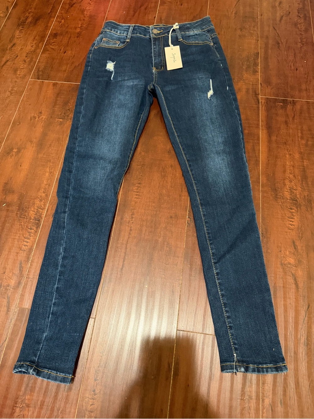 Fashion Nova Dark Blue Skinny Distressed Jeans